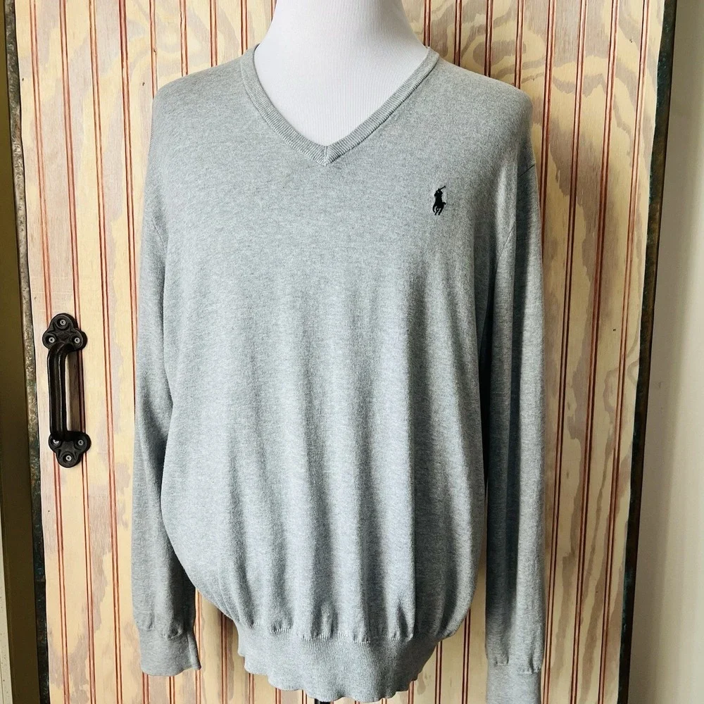 Polo Ralph Lauren Men's Andover Heather Pima Cotton V-Neck Sweater Size‎ XL.